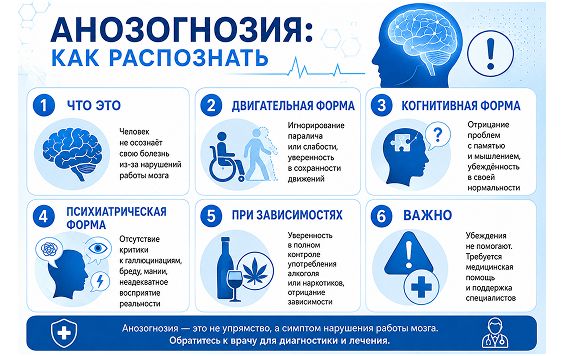 Какраспознать анозогнозию инфографика